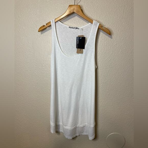 NWT Michael Stars White Relaxed Fit Scoop Neck Tank Top Minimalist Boho One Size - Picture 2 of 11